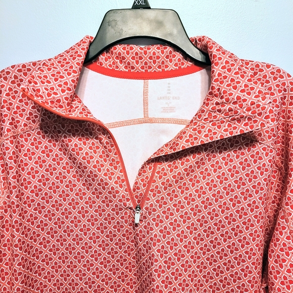 Land's End Bright Pink Geometric Pattern Half Zip Sporty Jacket w/ Phone Pocket - Picture 4 of 8